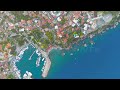 Antalya, Turkey. Top-down aerial drone view of Old Town Kaleici marina, rocky shore, Hidirlik Tow...