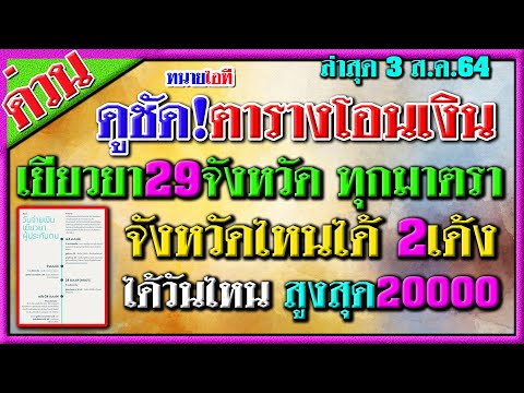 ตารางโอนเงินเยียวยา 29 จังหวัดล็อกดาวน์ ทุกมาตรา ทุกกลุ่ม จังหวัดไหนได้ 2 เด้ง รับสูงสุด 20000 บาท