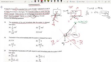 comprehension6_A block B of mass m is suspended from a cord of length attached to a cart A of mass M