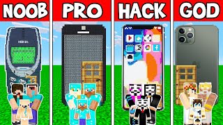 Minecraft: IPHONE HOUSE BUILD CHALLENGE - NOOB vs PRO vs HACKER vs GOD in Minecraft