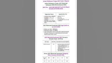 Army Ordnance Corps AOC Material Assistant MA Recruitment 2022