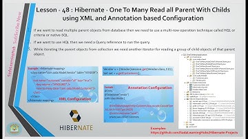 Lesson - 48 : Hibernate - One To Many Read all Parent With Childs in XML & Annotation Config