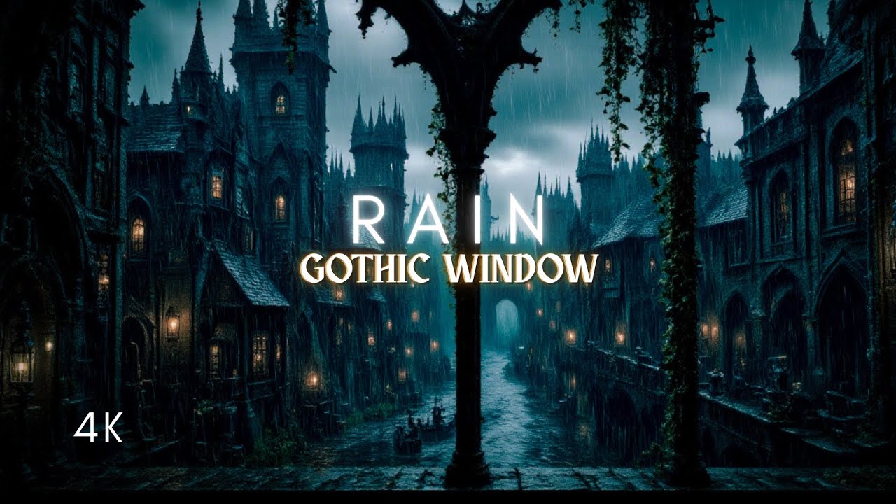 GOTHIC WINDOW PROJECTION 🌧️ | Medieval Ambience Rain | (4K Static Loop)