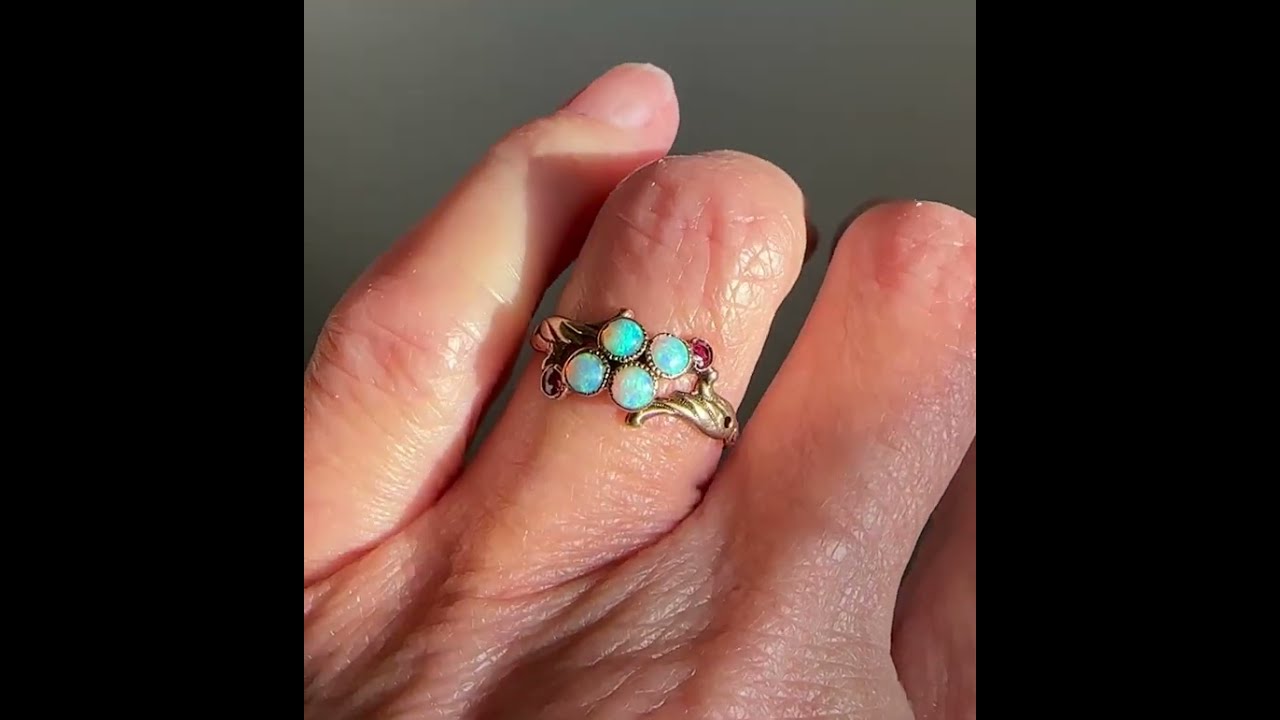 Antique Ruby Accent Victorian Opal Ring in Gold