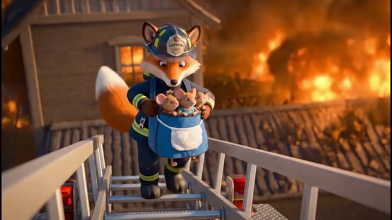 CGI . The wolf saves the mouse family.🦊🐕‍🦺🐁🐁🐁🐕‍🦺🦊