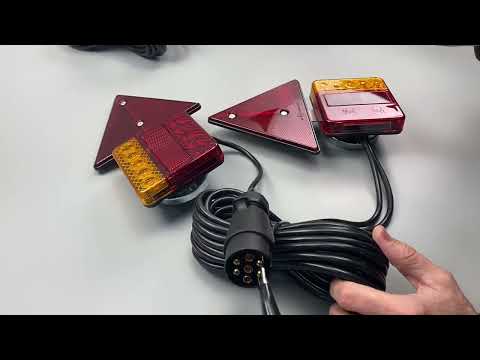 Набір LED ліхтарів + трикутник відбивач для причепа 12/24В., видео 1