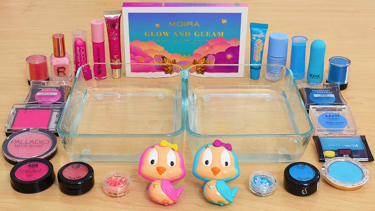 Pink vs Blue - Mixing Makeup Eyeshadow Into Slime ASMR