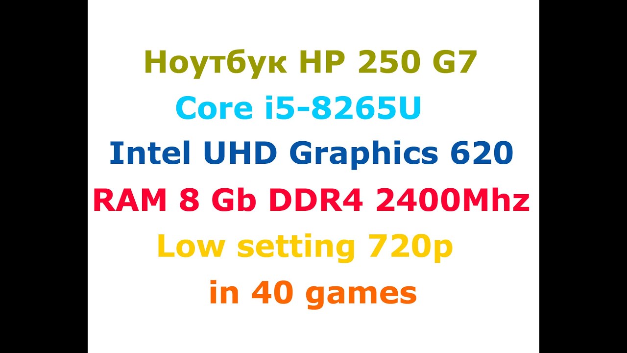 Ноутбук HP 250 G7_i5 8265U + intel uhd graphics 620 (low settings 720p)  in 40 games