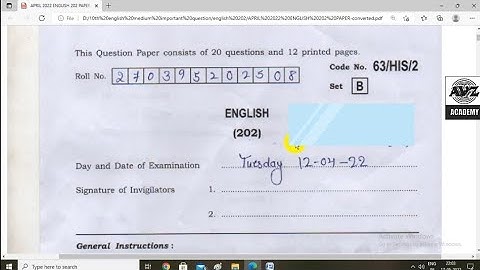 Nios English 202 April 2022 Question Paper For 10th || 10th English Paper