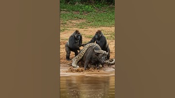 Gorilla Rescue Buffalo From Python #life #nature