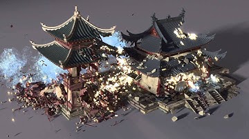 thinkingParticles, krakatoa, fumefx vfx by Xuehang "comets raining on pavilion"