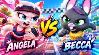 Angela VS  Becca, 𝗪𝗛𝗢 𝗜𝗦 𝗙𝗔𝗦𝗧𝗘𝗥❓Talking Tom Gold Run Game VS Runner Heroes, Subway Surf screenshot 4