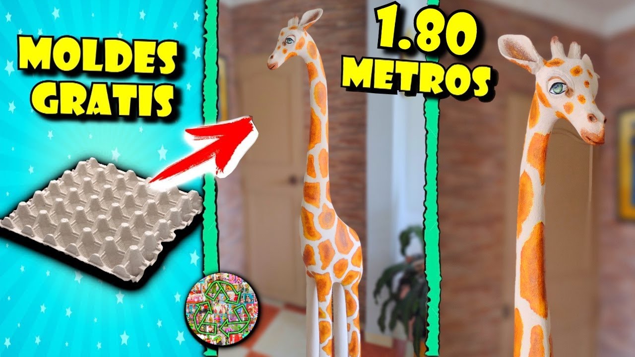 Diy JIRAFA de 1.80 metros con masa de cartón de huevo y material reciclado (Moldes Gratis) | GdC