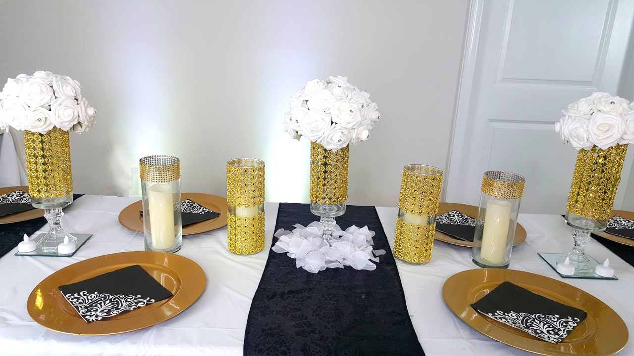 DOLLAR TREE TABLE SETTING, DIY DOLLAR TREE BLACK, GOLD AND WHITE TABLE S