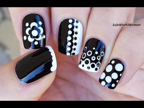 5 Easy BLACK & WHITE DOTTING TOOL NAIL ART Designs - YouTube