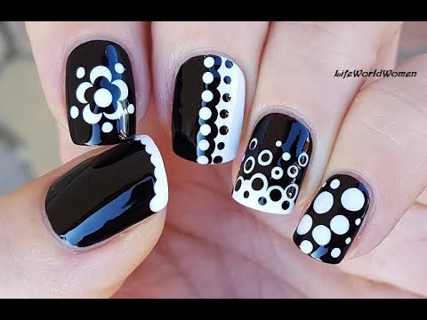 5 Easy BLACK & WHITE DOTTING TOOL NAIL ART Designs 