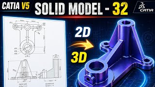Famous CATIA V5 Solid Modeling Tutorial 🔥 Exercise 32 | 3D Model from 2D (Beginner to Intermediate) Net Worth