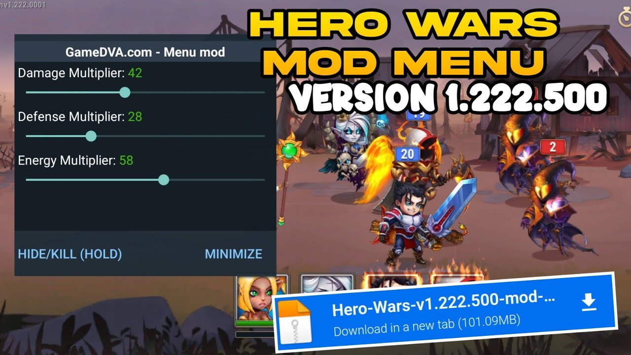 NEW UPDATE!! HERO WARS MOD MENU APK V1.222.500 DAMAGE MULTIPLE