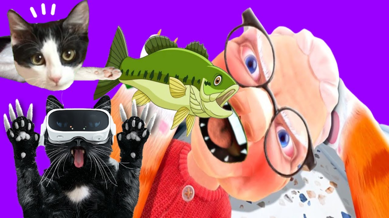 SOY UN GATO Y LA ABUELA SE COME UN PEZ VIVO jugando con Luna y Estrella / I am a cat VR en español