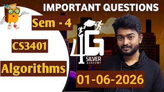 Algorithms Important Questions | CS3401 | Sem 4 | 01-06-2026 Exam 