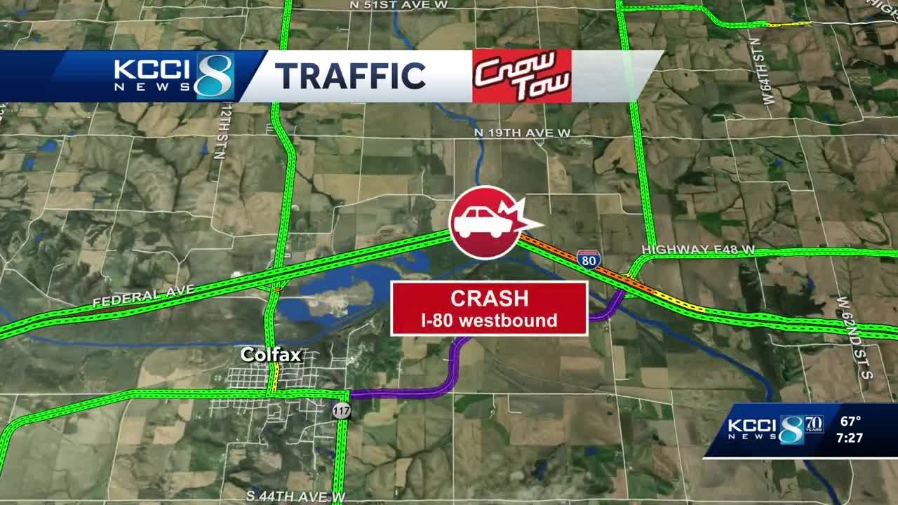 Iowa traffic: Crash blocks I-80 in Colfax - YouTube