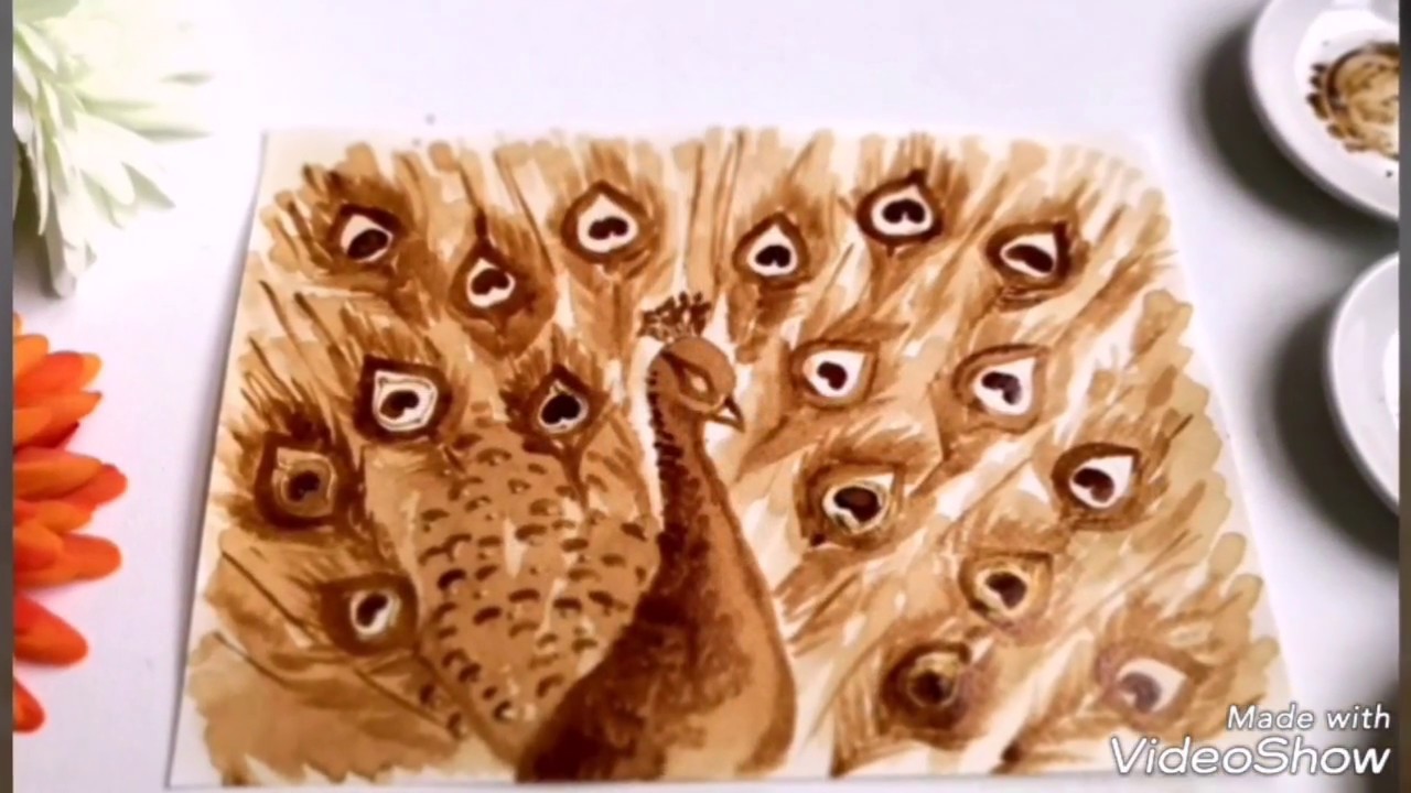 Learn coffee painting technique to create a beautiful peacock ...