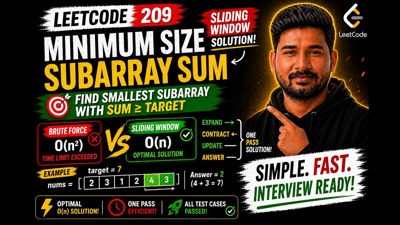 LeetCode 209 | Minimum Size Subarray Sum | Sliding Window Explained (O ...
