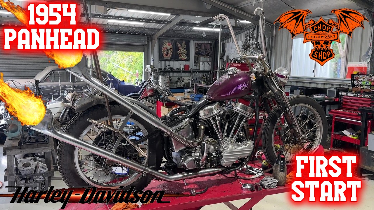 Complete 1954 Panhead Rebuild - First Start - Harley Davidson