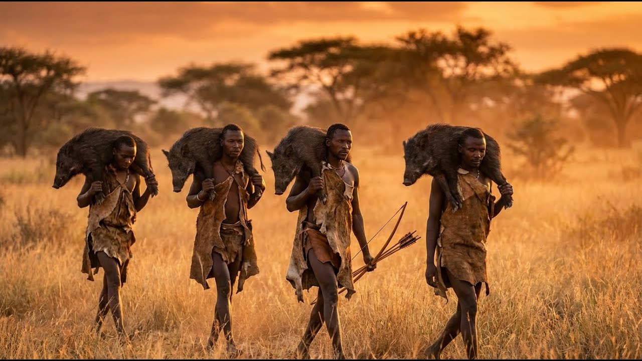 Living Like Homo Erectus In 2026 : Hadzabe Tribe Hunting and Cooking Pigs