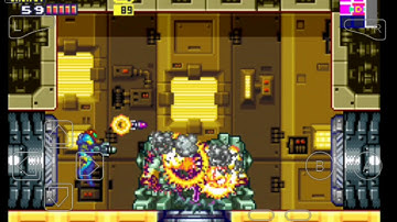 Metroid fusion gameplay- Sphere boss with orbs flying around it.