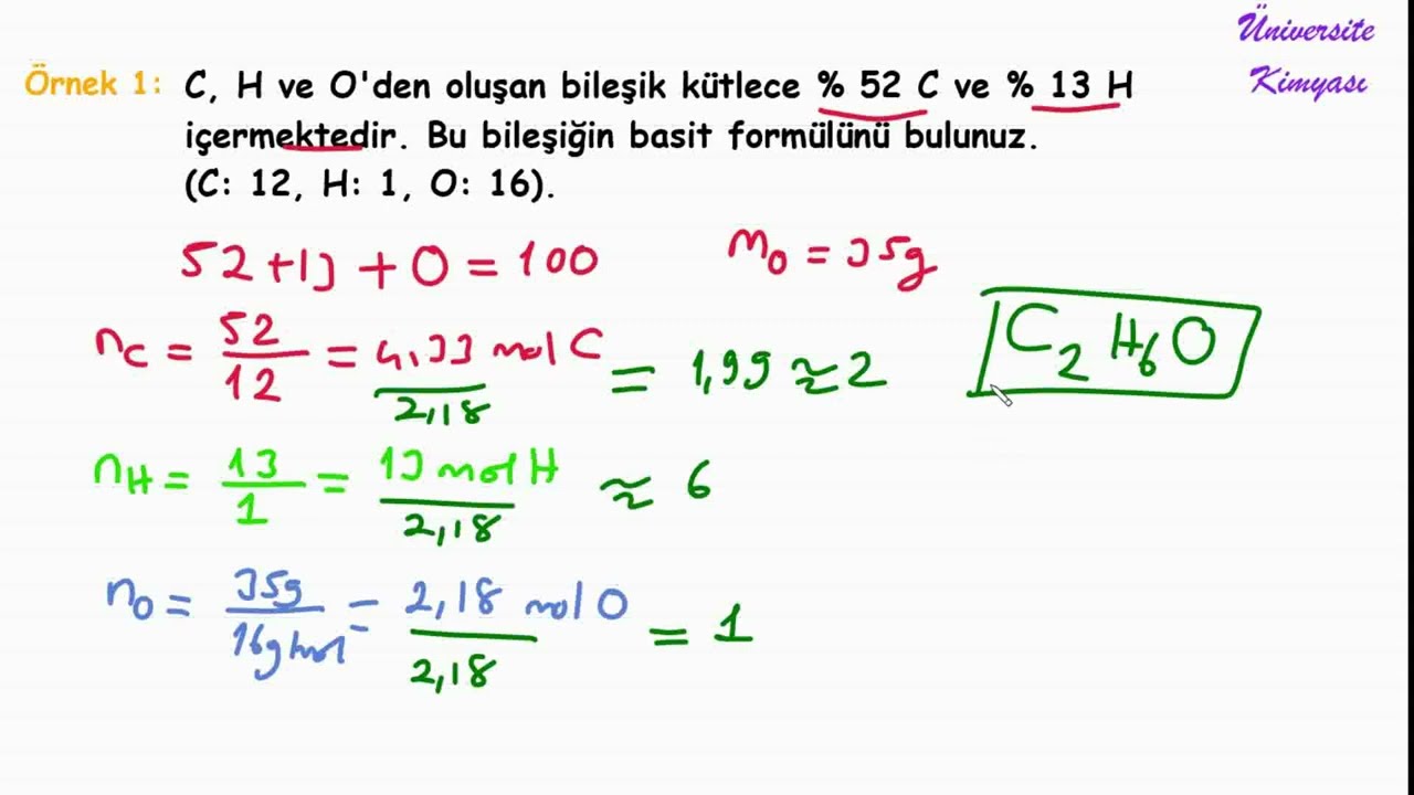 LİSE KİMYASI |12. SINIF | ORGANİK KİMYA | 2-BASİT FORMÜL VE MOLEKÜL FORMÜLÜ soru çözümü 1