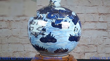 BÌNH TÀI LỘC VẼ VÀNG 24K “LÝ NGƯ VỌNG NGUYỆT” BG111