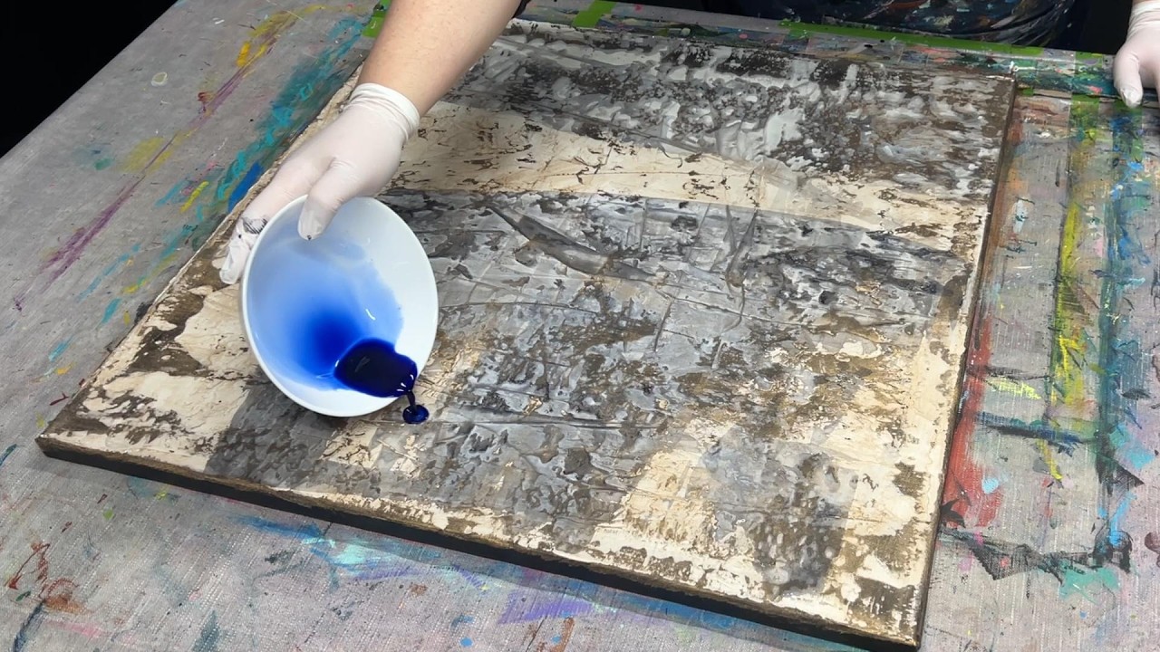 Abstrakte Acrylmalerei mit Strukturpaste, Lasuren und Tinte