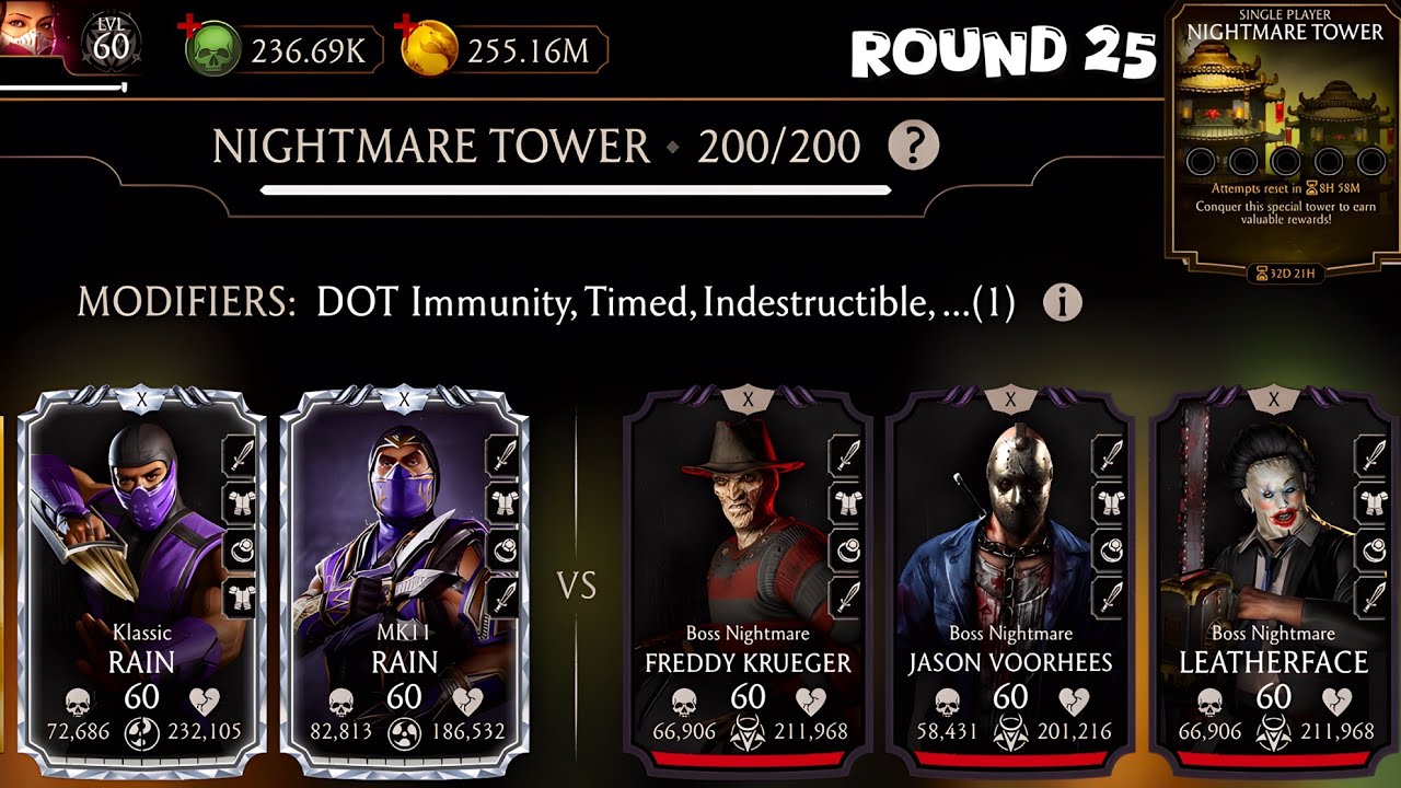 Nightmare Tower Boss Match 200 & 170,190 Fight + Rewards MK Mobile | Team Rain 🌧