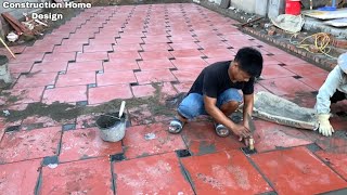 Technique Of Paving The Yard With Red Ceramic Tiles - Building A Beautiful Brick Yard