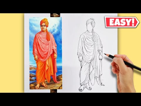 How to draw Swami Vivekananda step by step / Vivekananda Drawing / Easy Drawing / Youth day drawing