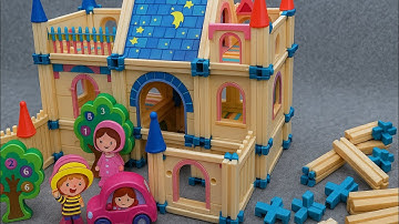 6 Minutes Satisfying with unboxing Wooden Castle Building Blocks Set for Kids | ASMR REVIEW TOYS