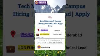 Tech Mahindra off Campus Hiring |Technical Lead |Apply Now|