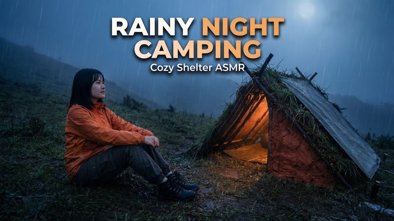 Solo Camping in Heavy Rain | Cozy Shelter & Fire ASMR