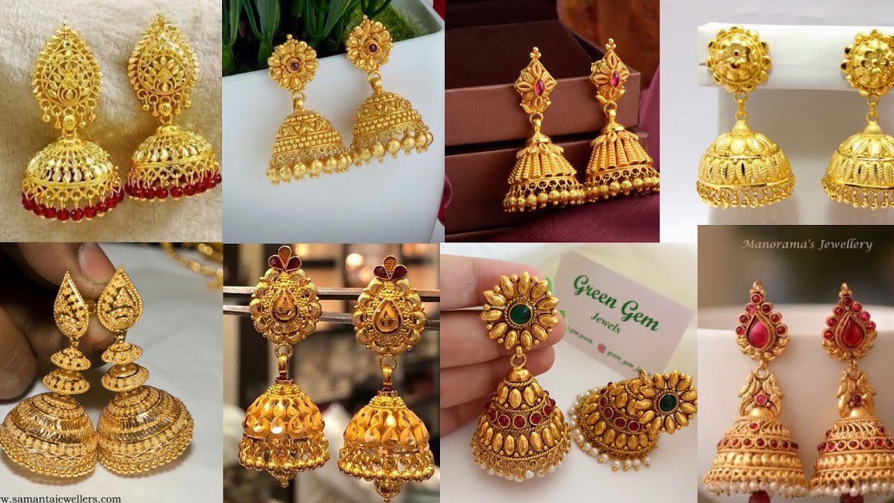22k सोने के झुमका के एकदम नए डिजाइन /New gold jhumka designs/pure gold  earrings - YouTube