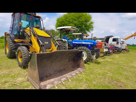 Jcb 3dx loading Mud in TATA Tippers Tractors Swaraj 855 Fe New Holland 3630 4x4 Tractor Thar Truck