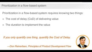 Prioritization in a Flow Based System- from The Scaled Agile Framework Lean Portfolio Management