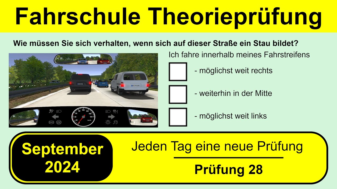 🚘 Führerschein Theorieprüfung Klasse B 🚗 September 2024 - Prüfung 28🎓📚