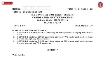 MSC 3RD SEM PHYSICS CONDENSED MATTER PHYSICS JAN 2021 | PTU