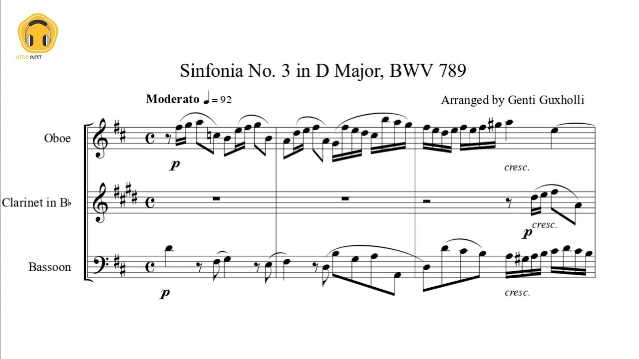 Johann Sebastian Bach – Sinfonia No. 3, BWV 789 (Woodwind Trio
