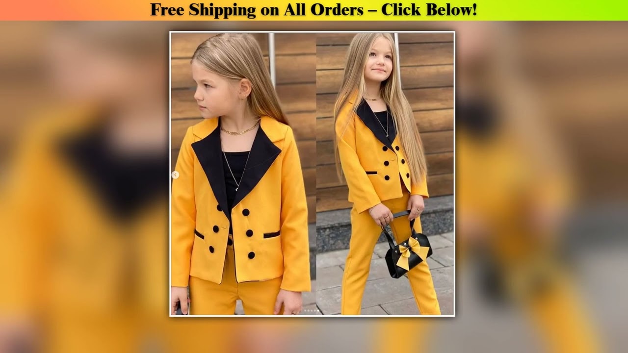 Chic Girl Suits 2 Piece Double Breasted Notch Lapel Children's Clothing Daily Fashion Party