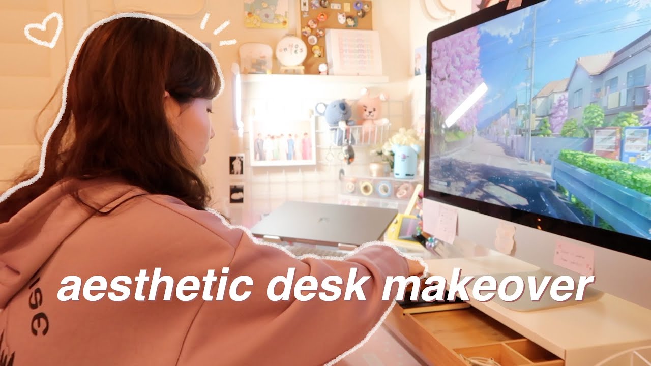 AESTHETIC DESK MAKEOVER cute & cozy desk setup for productivity, work