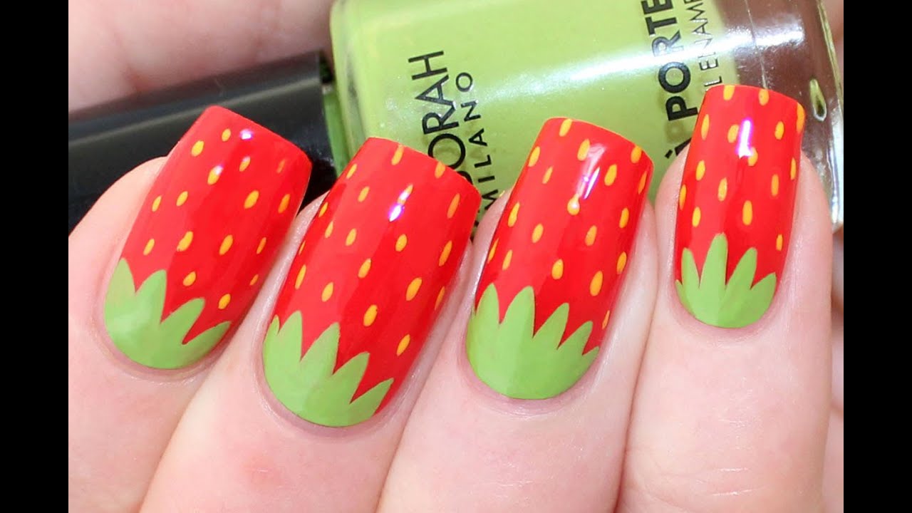 simple strawberry nail design