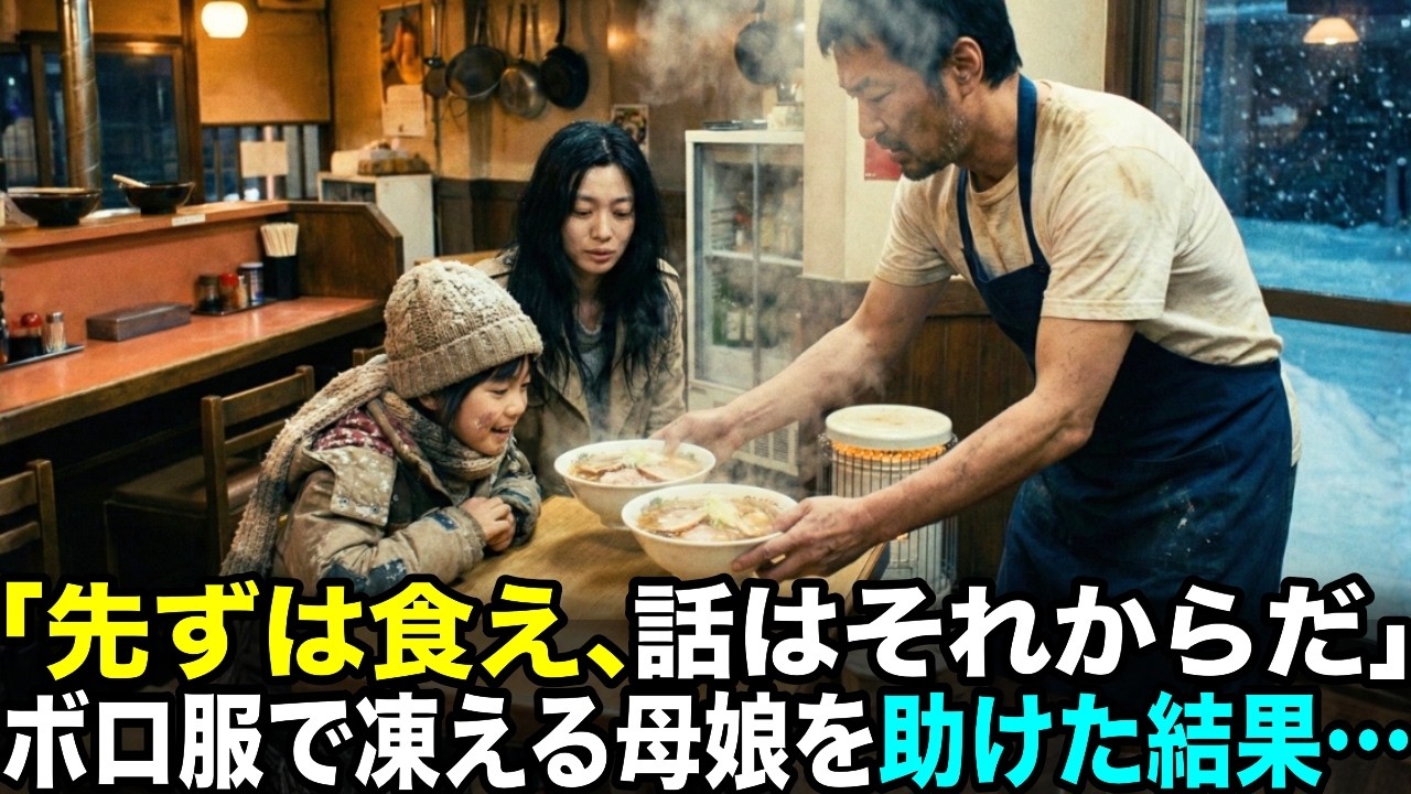 極寒の夜に現れたボロ服親子を麺屋の頑固親父が雇った結果…チンピラが店を荒らし大ピンチに。しかし・・・