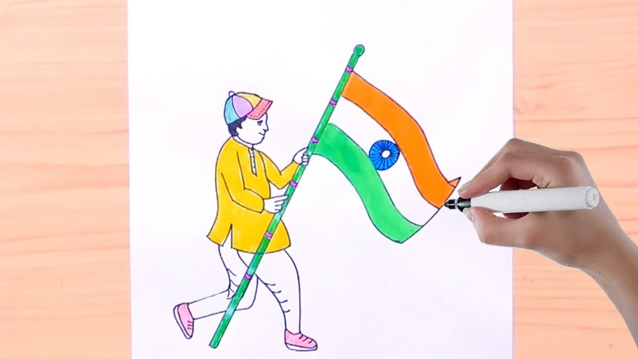 How to draw national Flag Independence Day Drawing with Watercolor